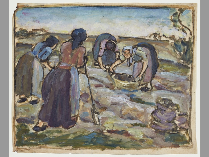 Vier Frauen bei der Kartoffelernte